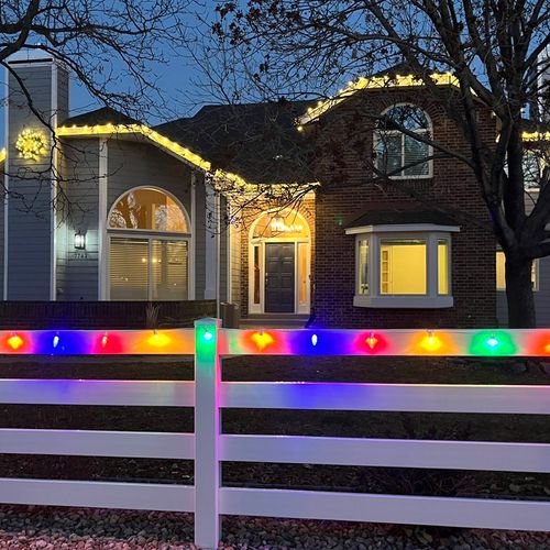 Fun holiday install! Multi-color c9s on fence, war