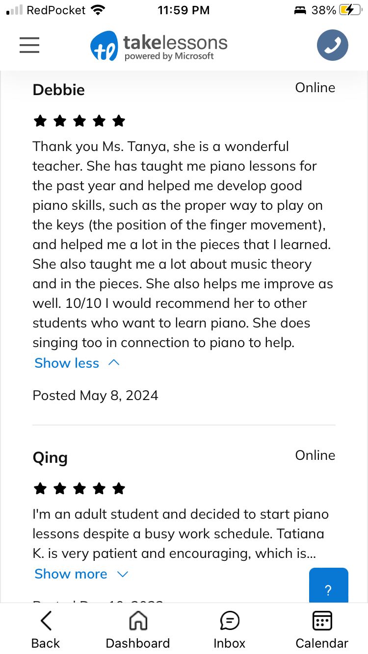 Review from a student on takelessons