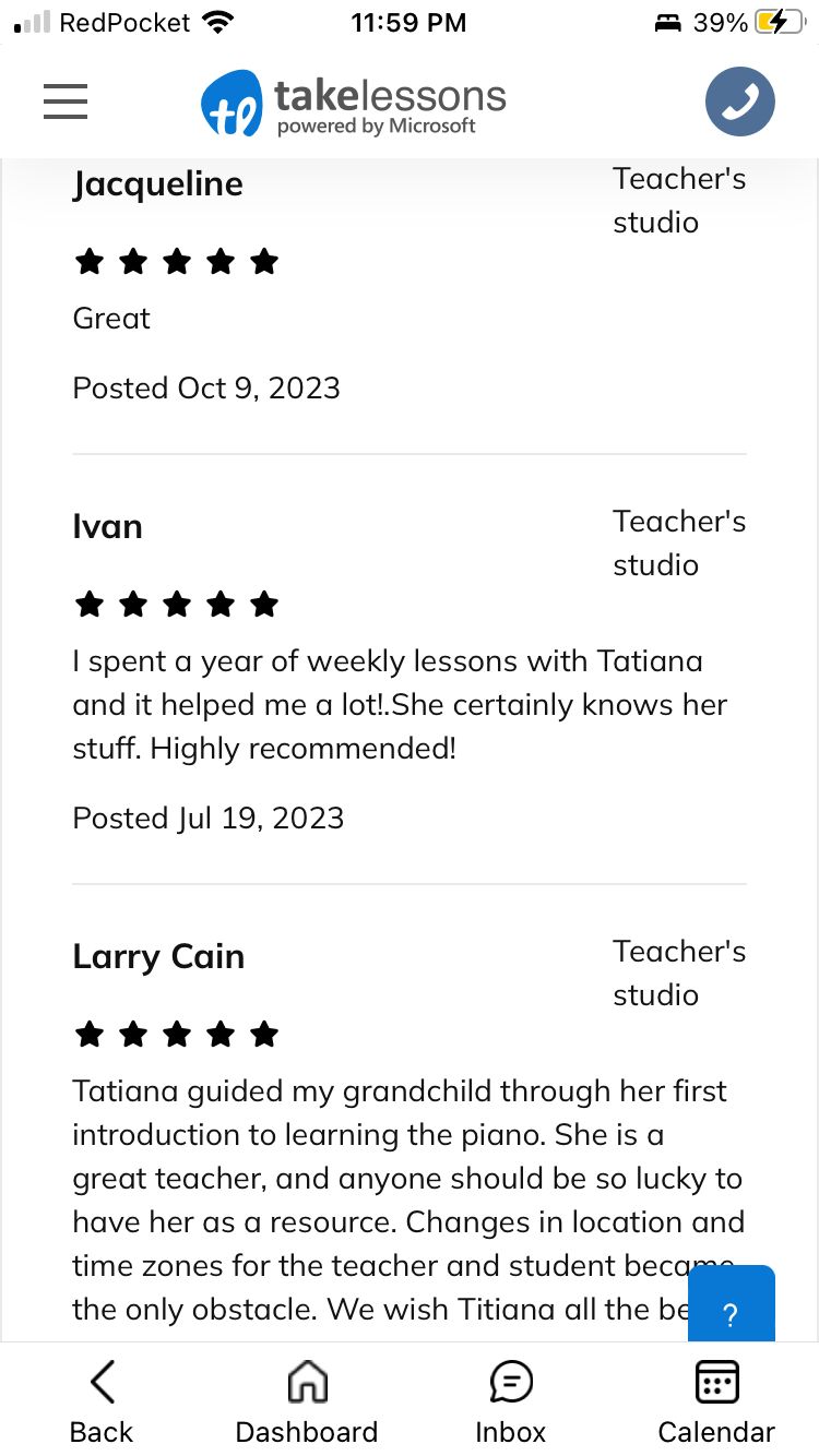 Review from a current student on takelessons