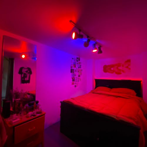 Mood lighting and bedroom decorated by me.