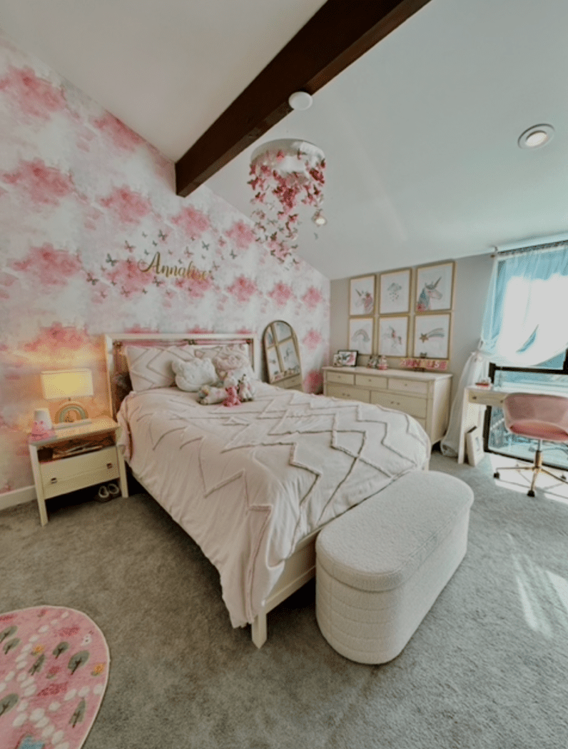 child's room with pink decor