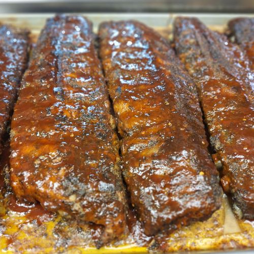 Baked BBQ ribs with apple sage bbq sauce