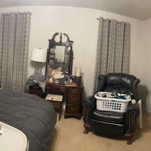 Transformed my guest room! Painted, hung curtains,