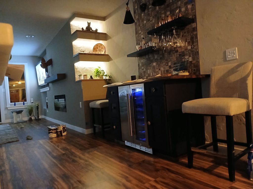 Custom built in shelving and Lighting