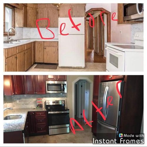 Before and After of a kitchen remodel 