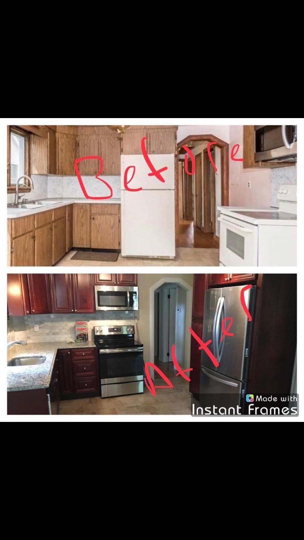 Before and After of a kitchen remodel 