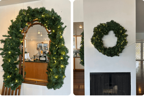 Installation of light garlands and ornaments