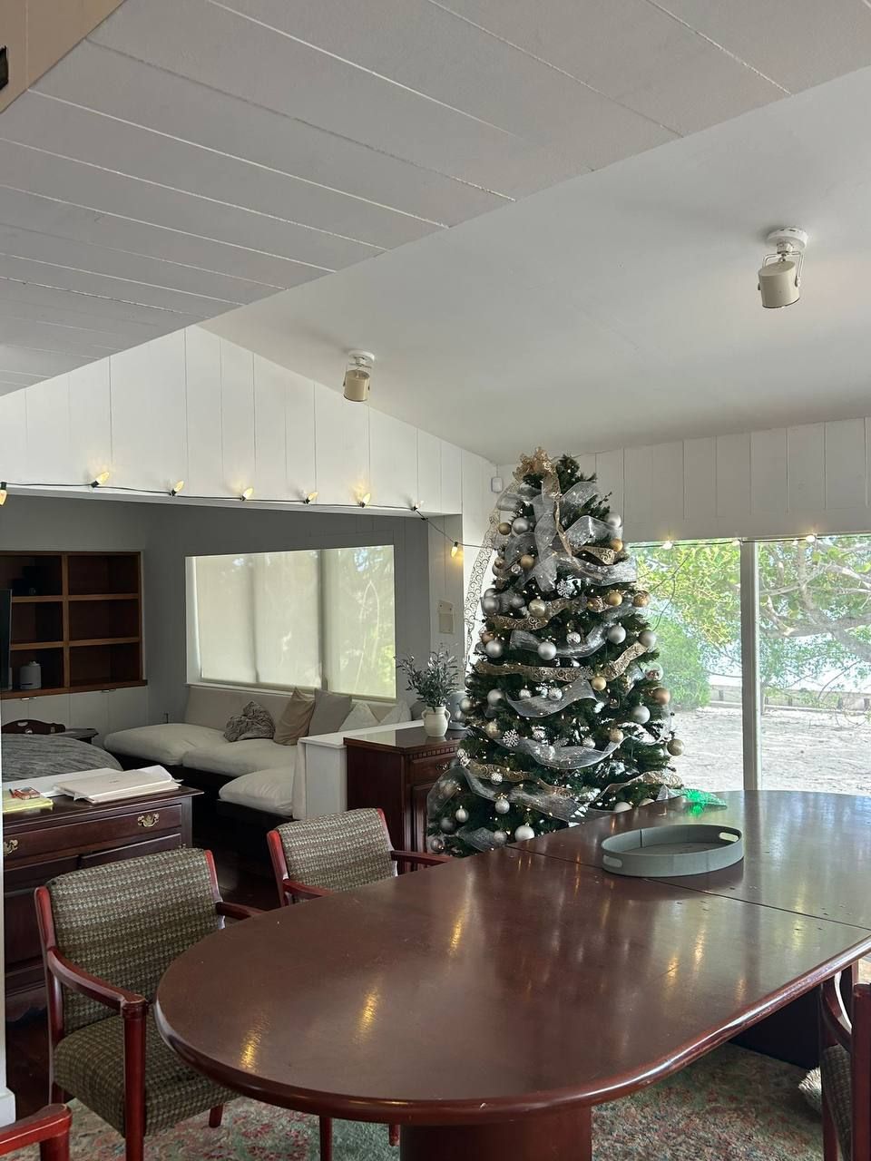 Installation of light garlands and ornaments