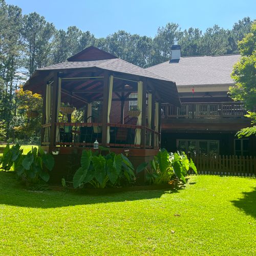 Deep overhang covered deck