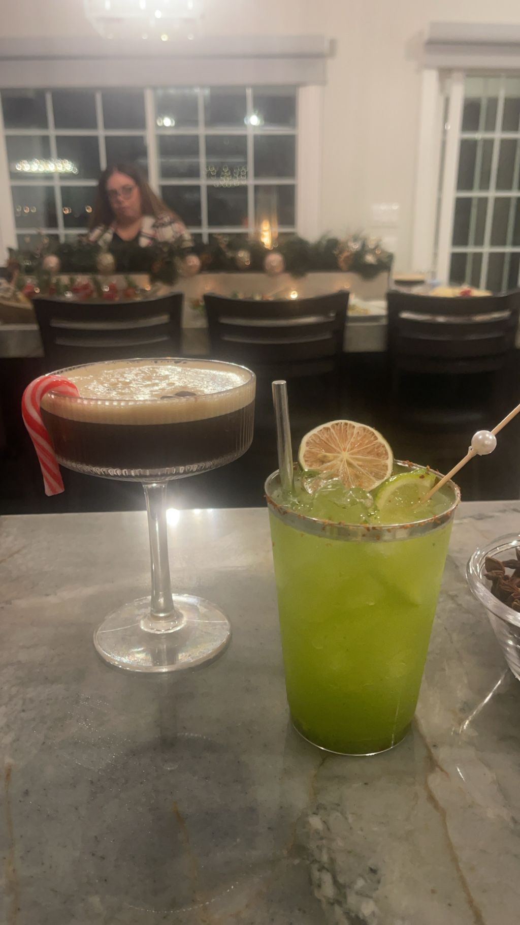 Espresso Martini (real espresso foam) & Mezcalita 