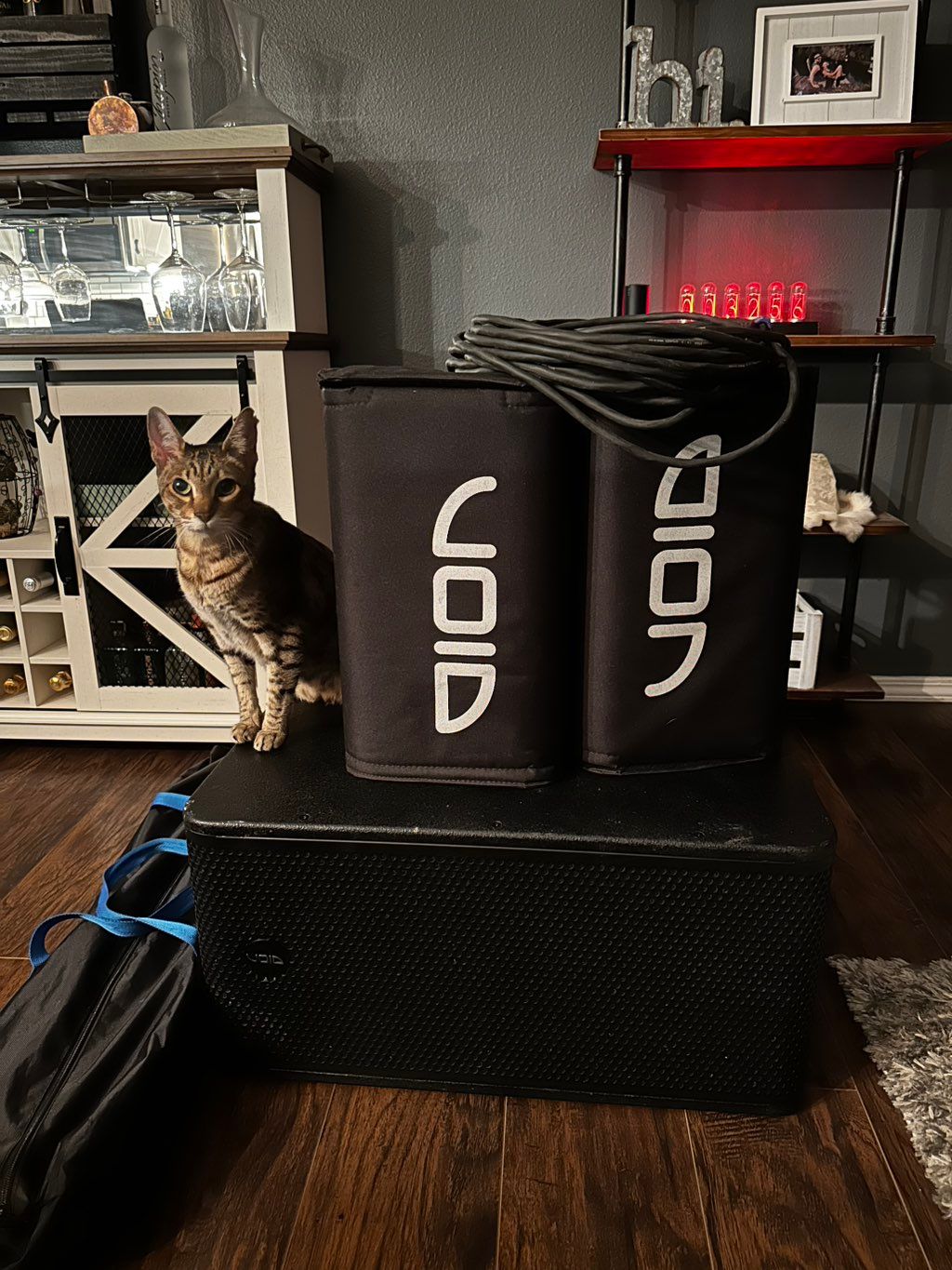 Rocky showing off the new VOID speaker system, hig