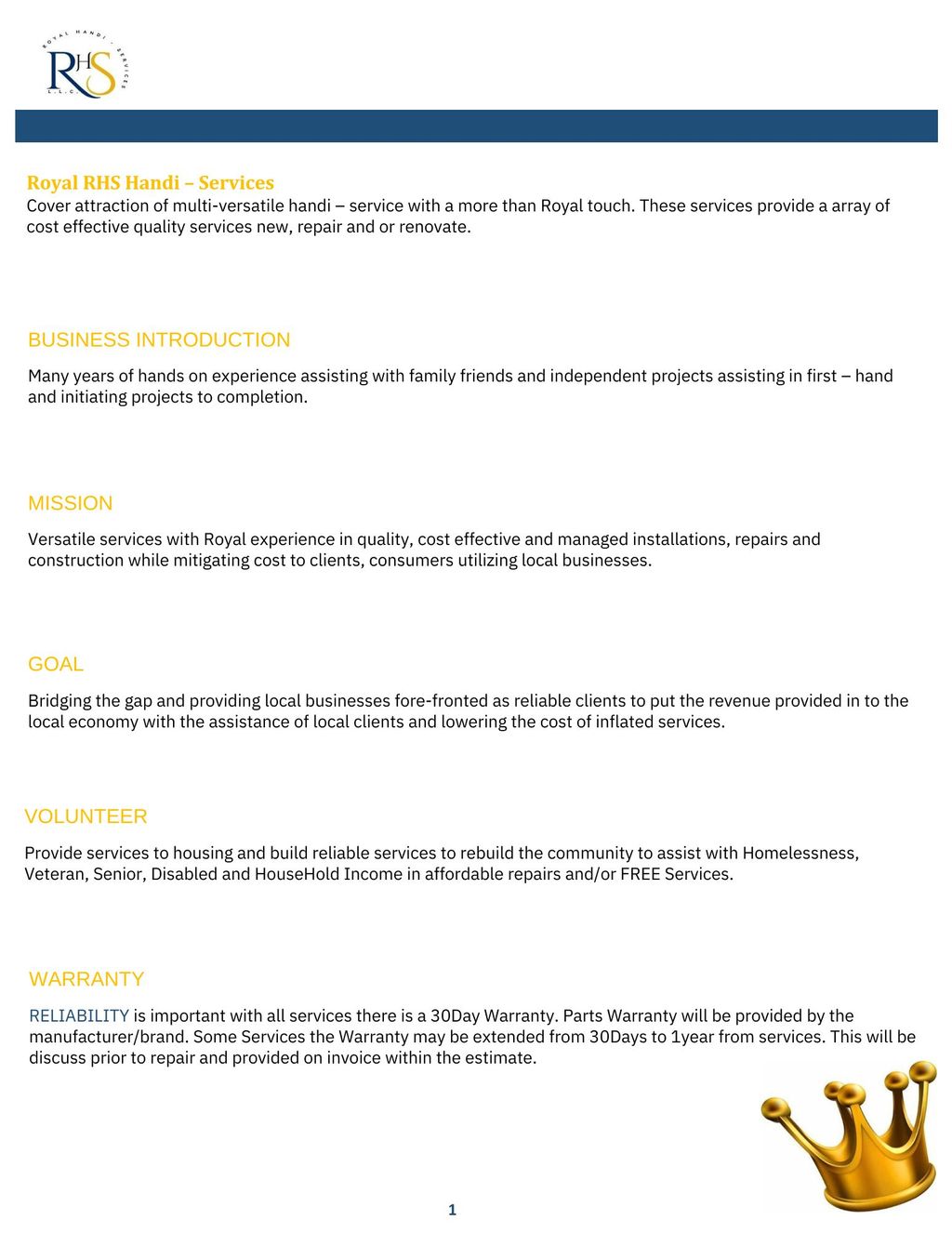 ROYAL RHS HANDI - SERVICEs PAGE 1