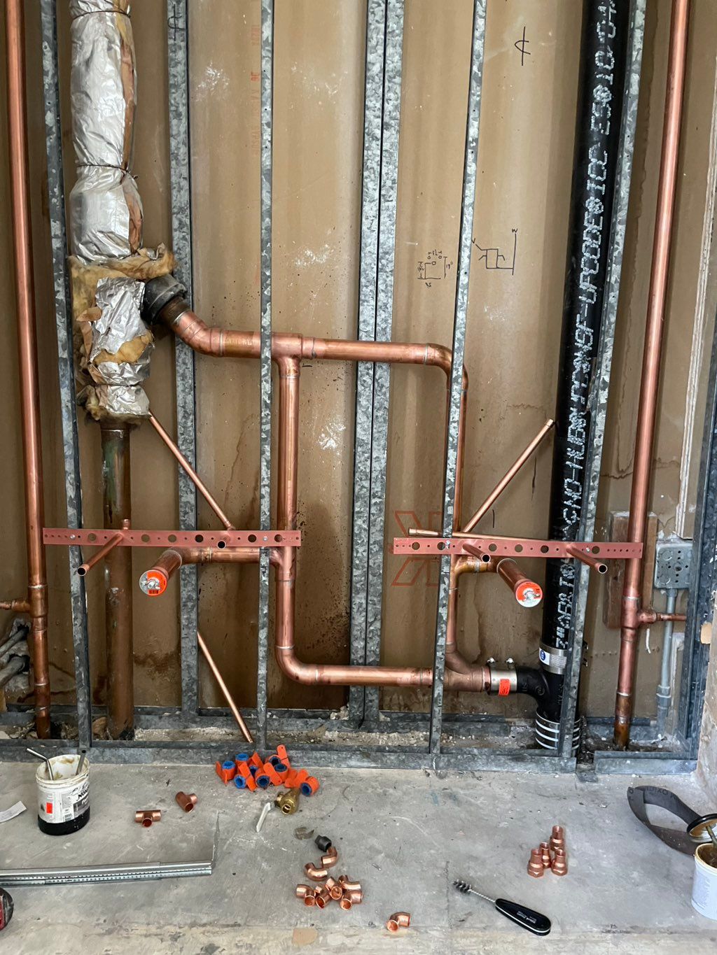 This is a small re-pipe rough in for a double vani