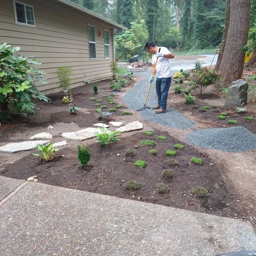 New plants/Gravel pathways/ Garden beds