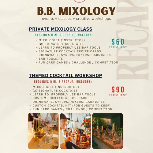 Rates: Private Mixology Class 