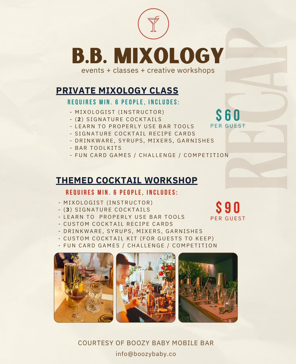 Rates: Private Mixology Class 