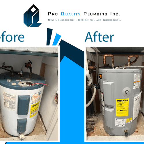 Before and after water heater replacement service.