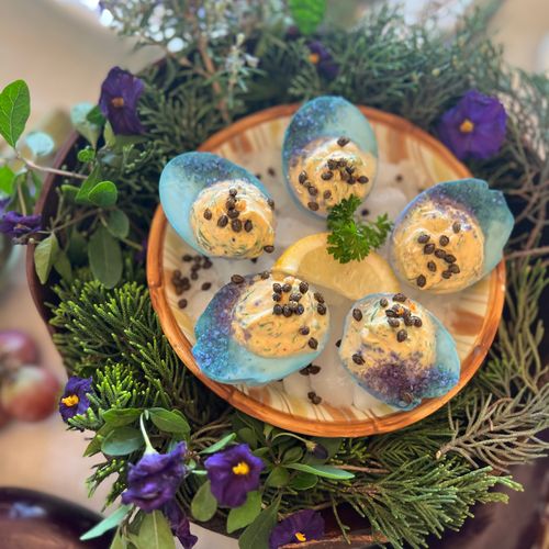 Deviled Eggs with Butterfly Blue Pea Flower Salt a