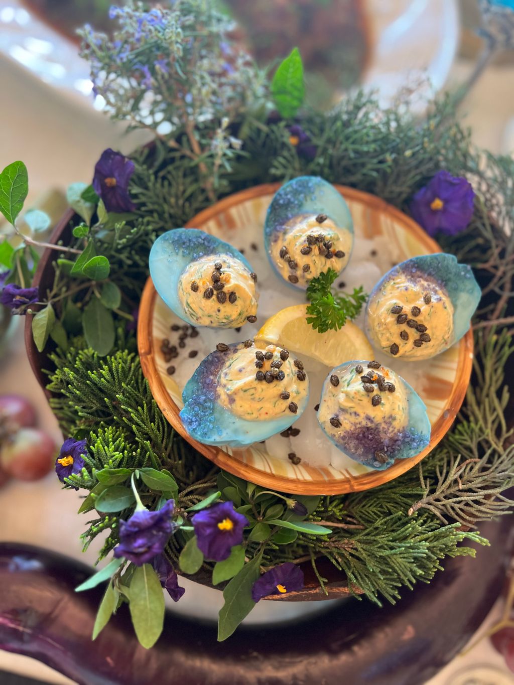 Deviled Eggs with Butterfly Blue Pea Flower Salt a