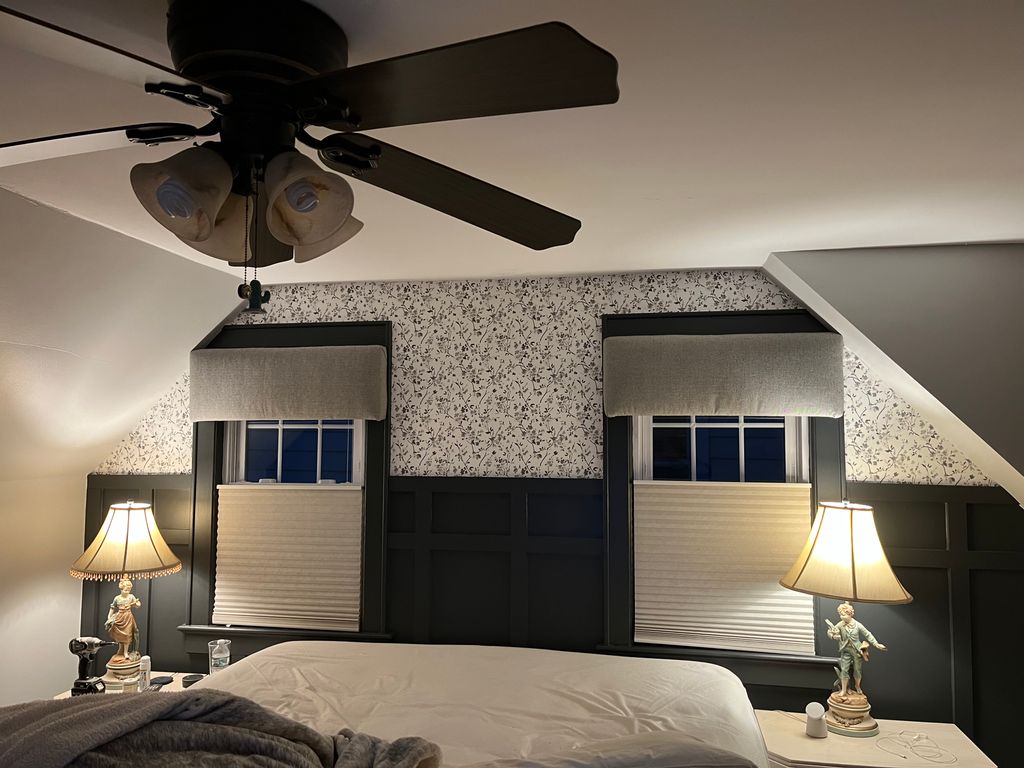 Board & batten wall with wallpaper 