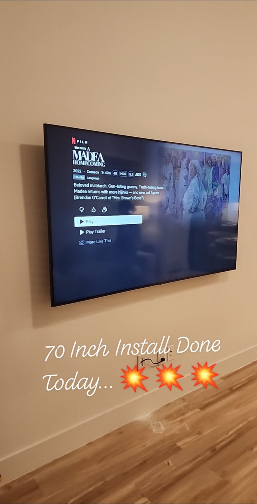 70 Inch installation 