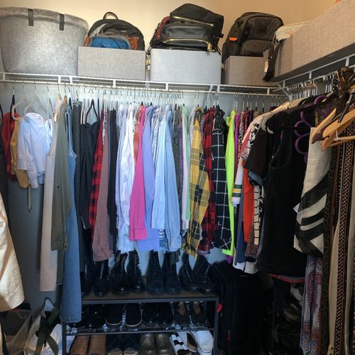 Closet after decluttering & organizing