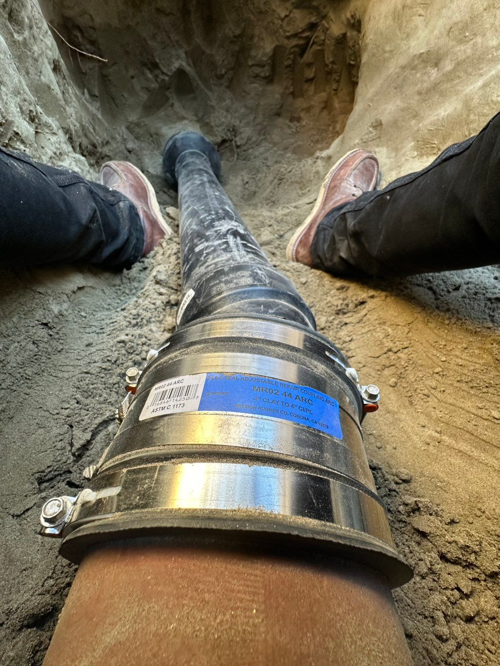 4”x6” main sewer line connection repair.