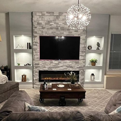 Custom Wall Media with Electric Fire Place and win