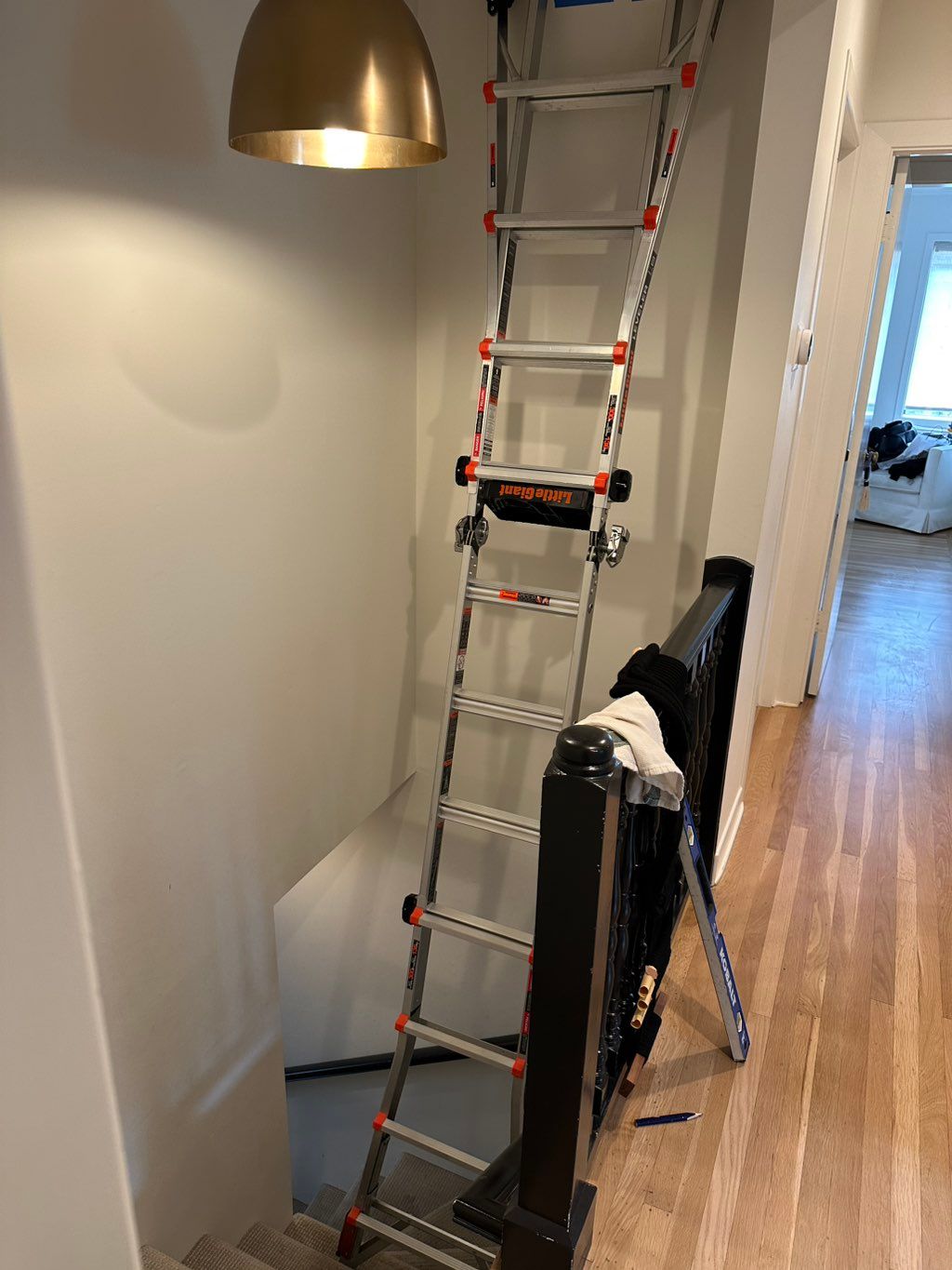 Special extension ladder designed for stairs. 