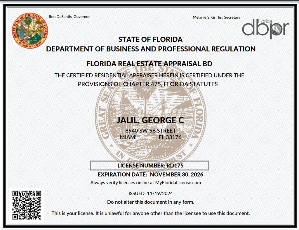 Appraiser State Certification/License