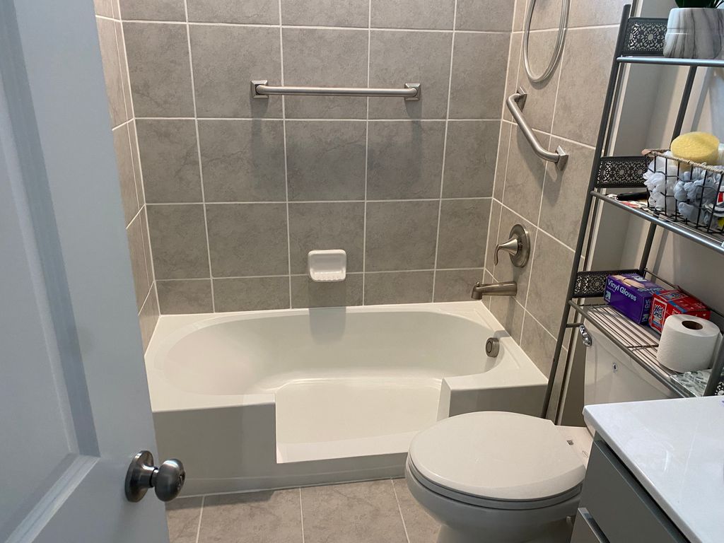 Tub to shower conversion with grab bars