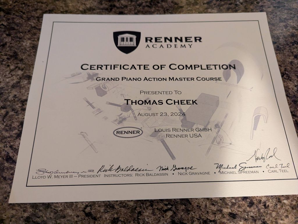 Certification of Completion with Renner USA August