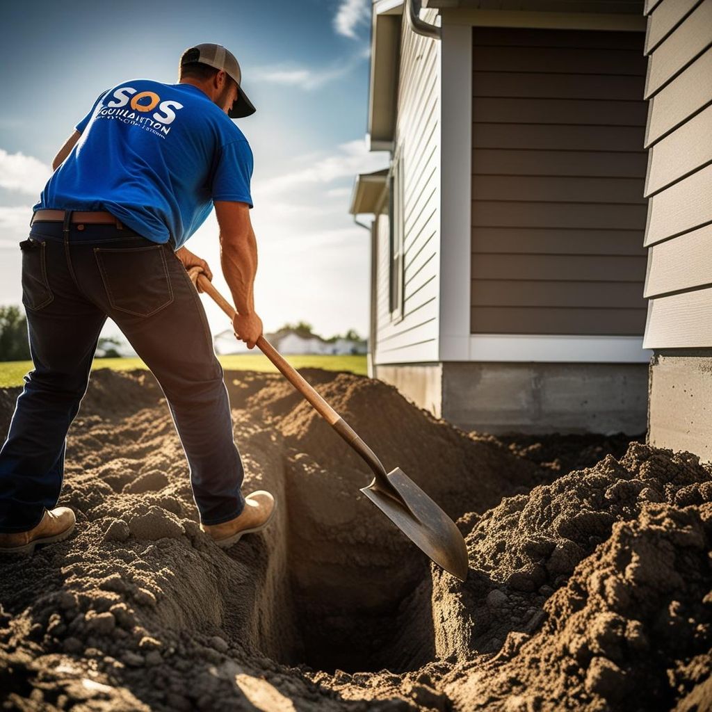 SOS Foundation Repair Crew digging next to a hous