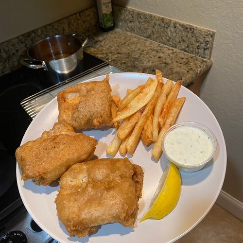 Fish and chips with homemade tartar sauce!