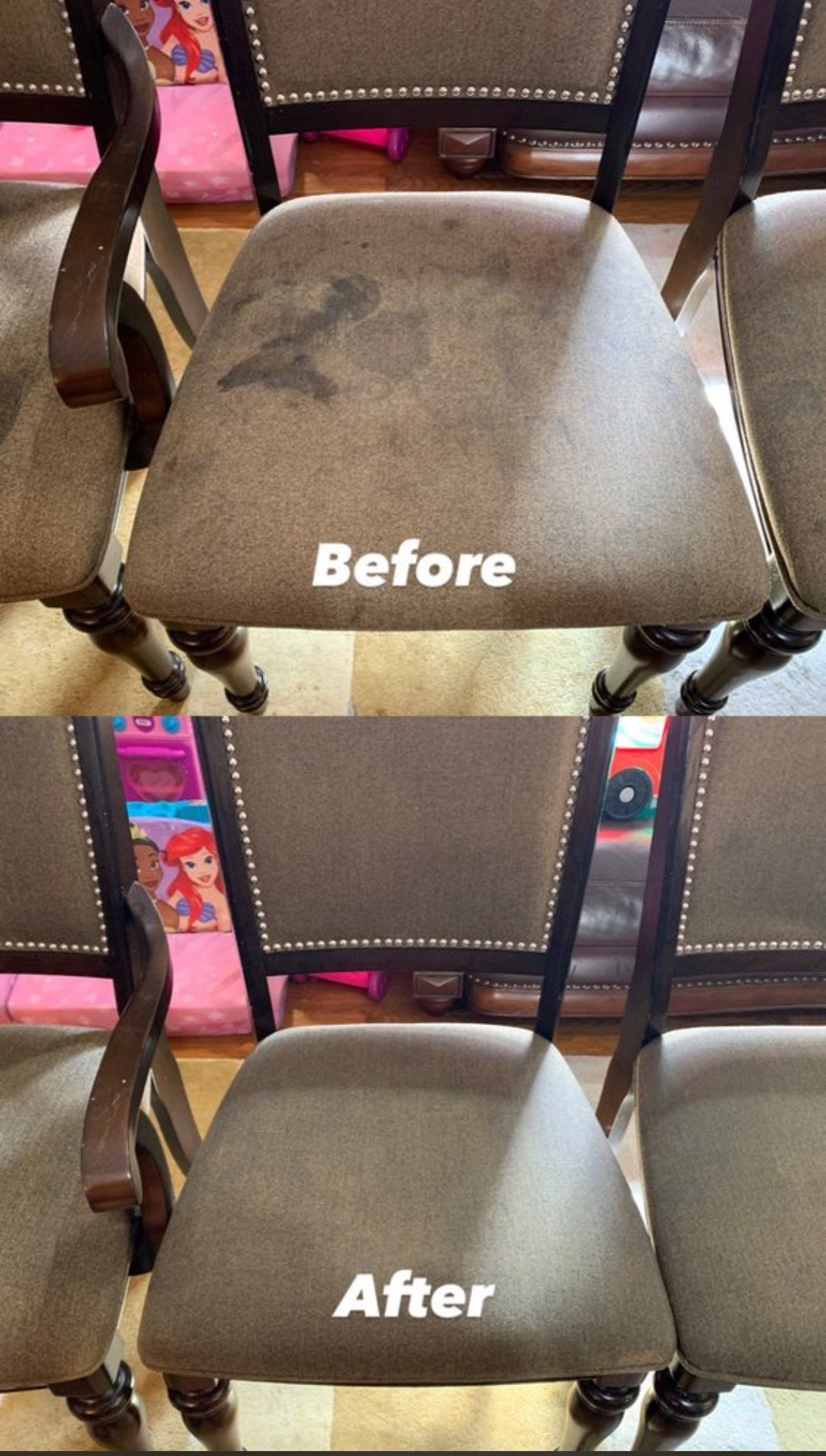 Dining chairs before and after pictures.