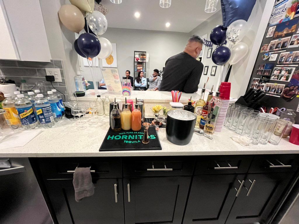 At Home Bar Setup for Surprise 30th Birthday 