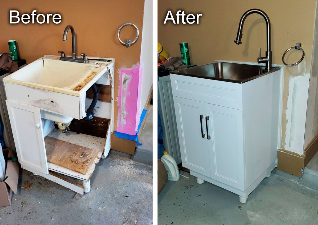 changing sink, cabinet and drywall damage fixing 