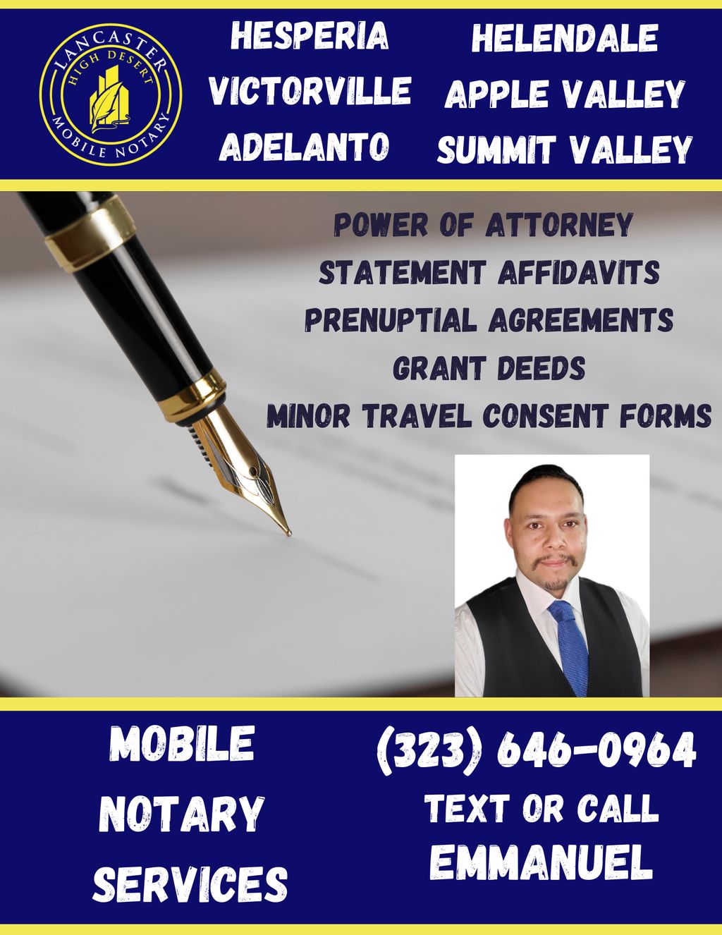 We offer notary services in Victorville, Hesperia,
