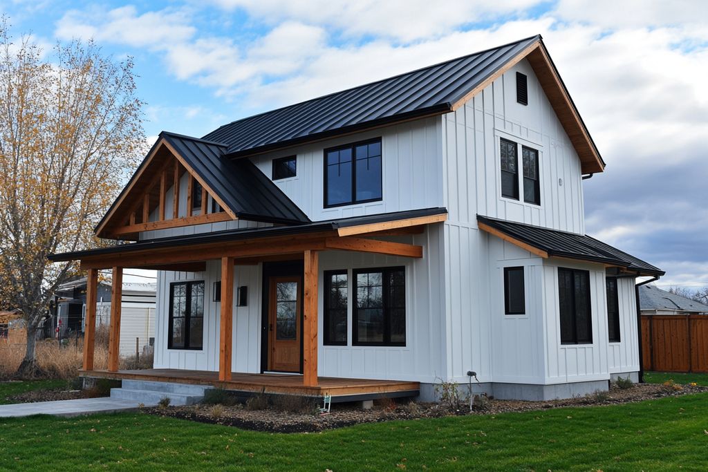 Exterior remodel with board and batten siding and 