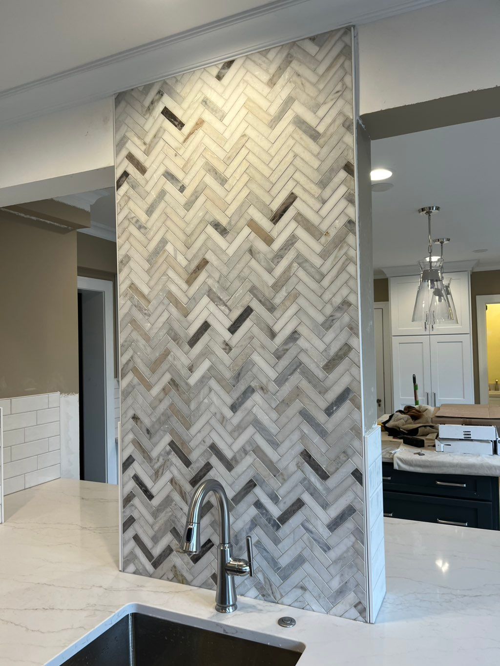 Marble backsplash tile. 
