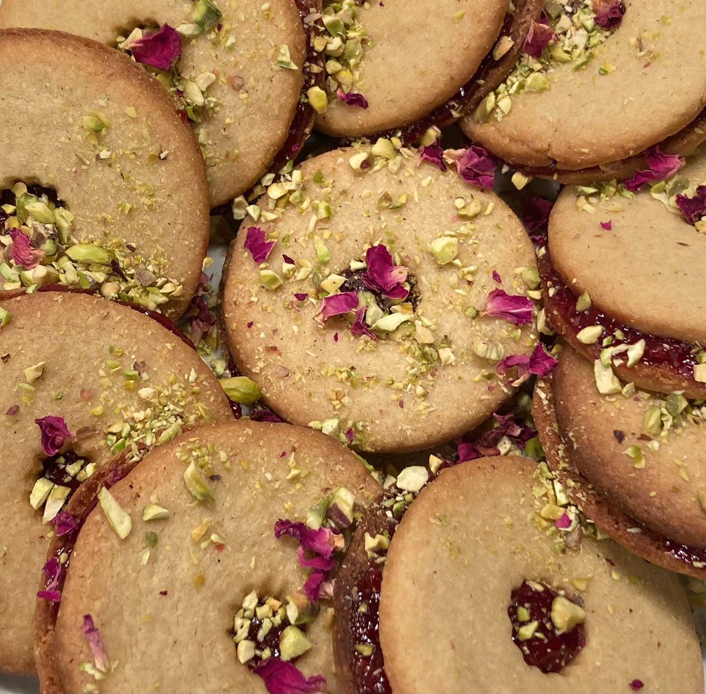 pistachio, rose, & sour cherry shortbread