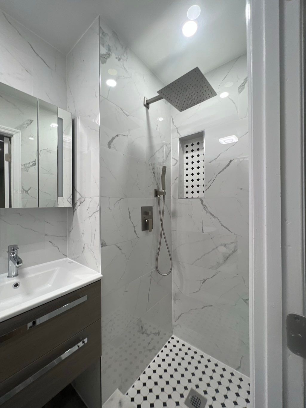 Bathroom renovation, wall tiles, shower fixtures, 