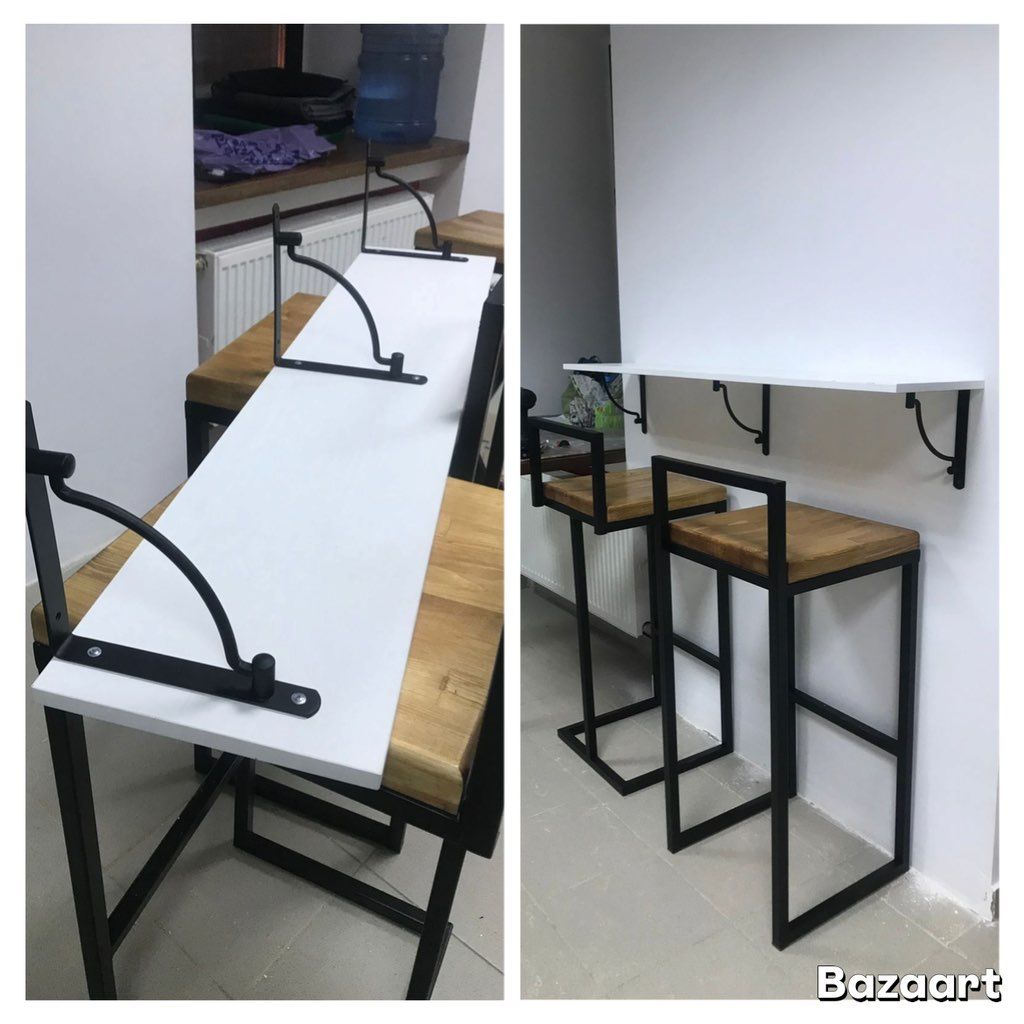 Installation of a wall-mounted shelf-table