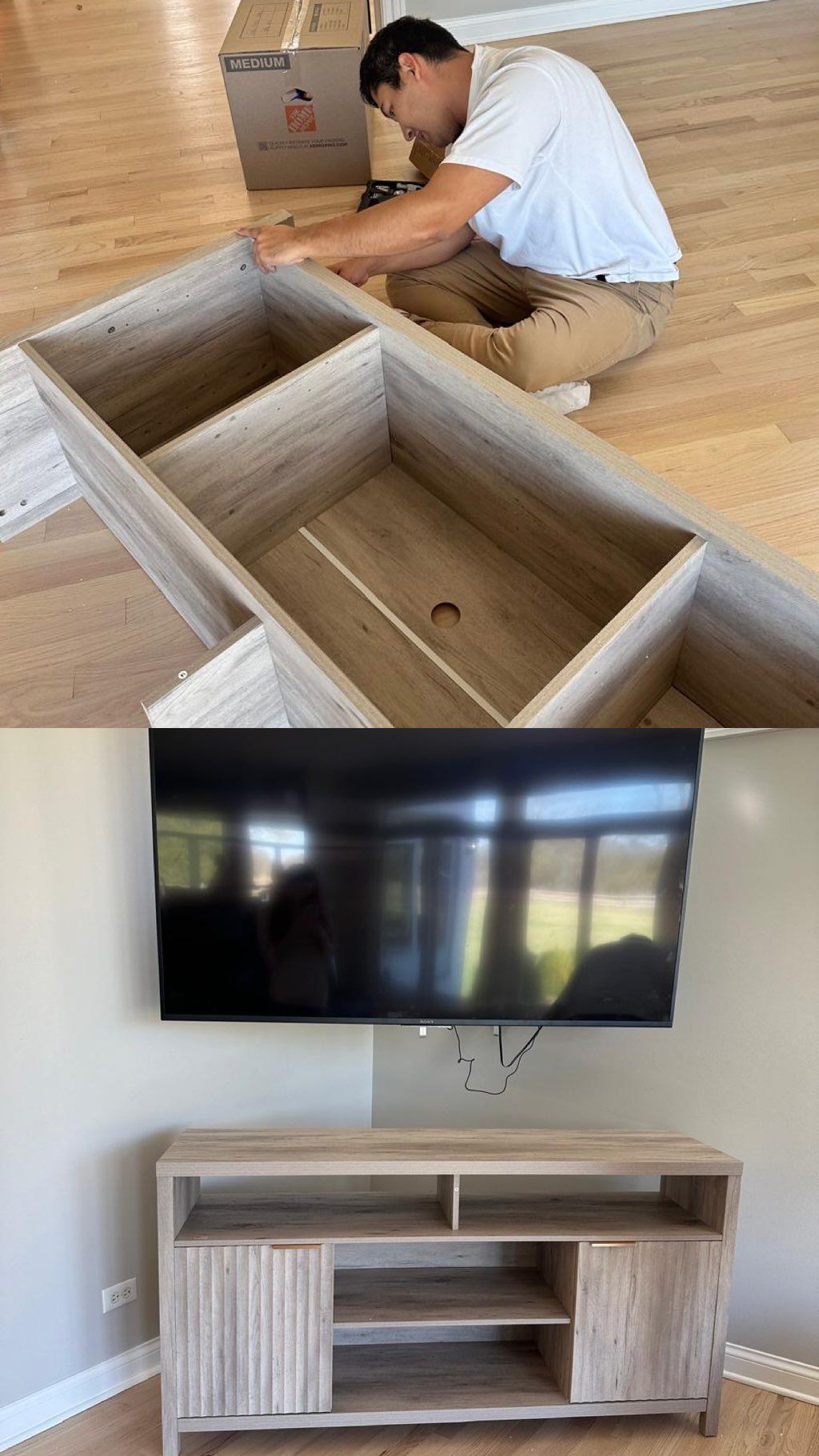 Assembly of a TV stand