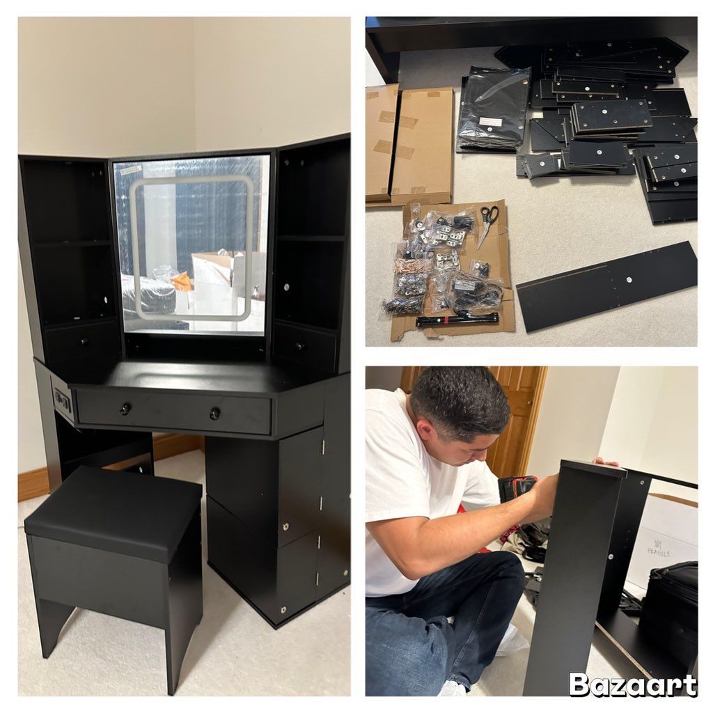 Assembly of a vanity table