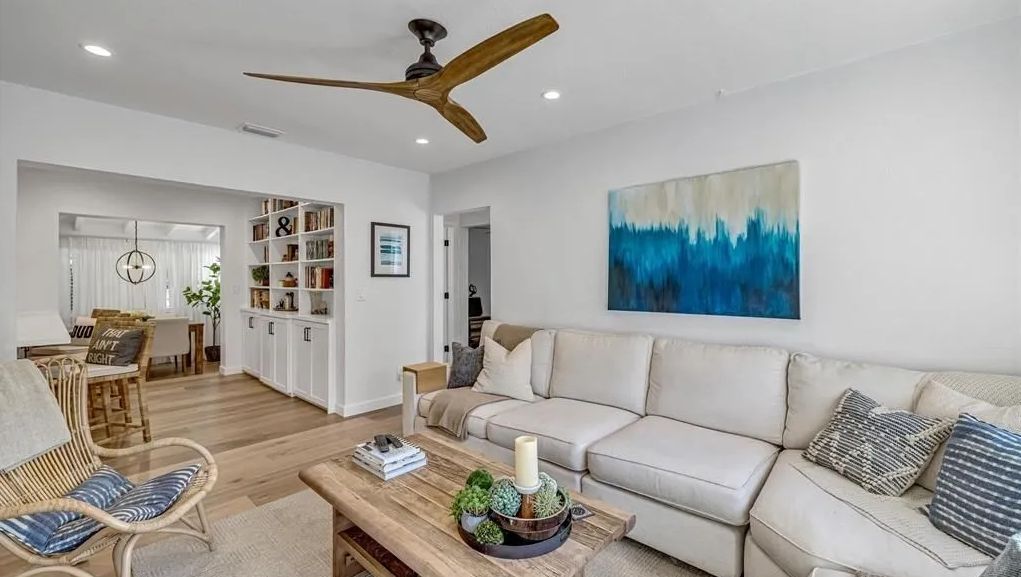 Living room with blue accents