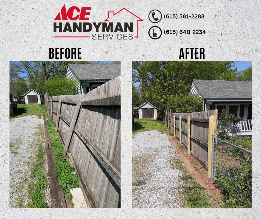 Repaired tired privacy fence.