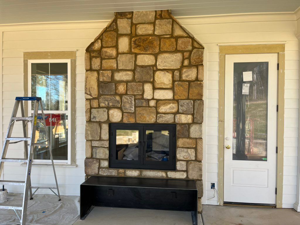 Close up of outdoor side of fireplace
