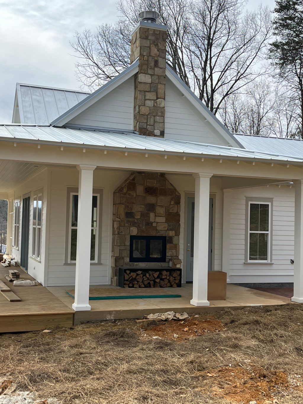 Outdoor side of gas insert fireplace,Also stoned t