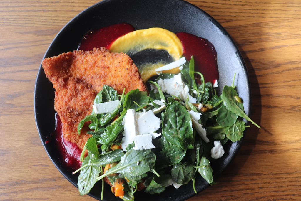 Chicken Schnitzel / Honeynut Puree / Cranberry Jam